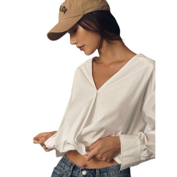 Anthropologie Crossover Bubble Hem Blouse - Picture 4 of 10